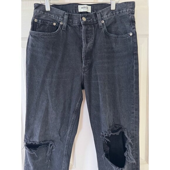 AGOLDE Lana Mid Rise Straight Leg Jeans Black Denim Womens Size 29 - Picture 10 of 16